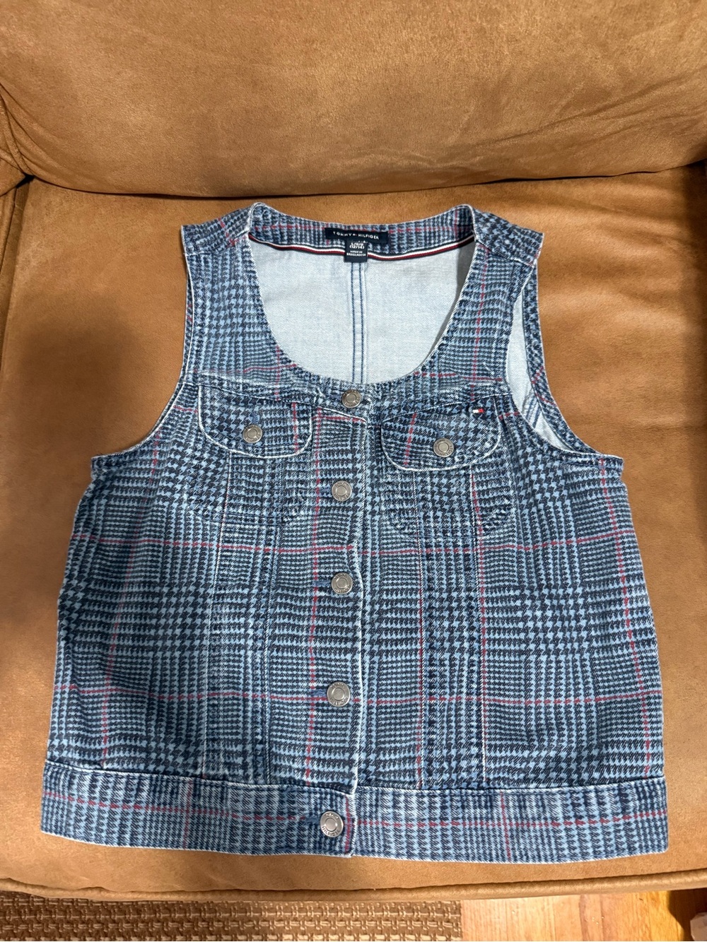 Girl’s Tommy Hilfiger Girls Plaid Sleeveless Button-Front Vest